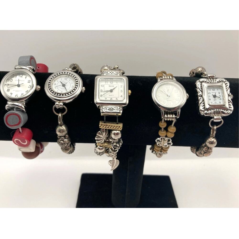 Women's Bulk Watch Lot Stretch Bands - Decorated - Fresh Batteries - 5 Watches